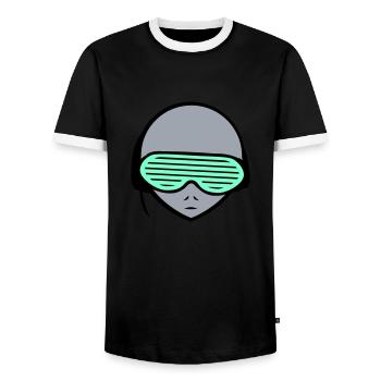 DJ Alien, Tête Alien, Visage, Musique de Fête - T-shirt contrasté Homme - noir/blanc - Devant - AI Model Female 172 light (172cm) & AI Model Male 178 light (178cm)