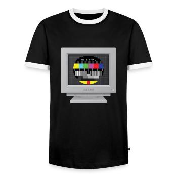 CRT Design - No signal (Mire) - Men's Ringer Shirt - black/white - Front - AI Model Female 172 light (172cm) & AI Model Male 178 light (178cm)