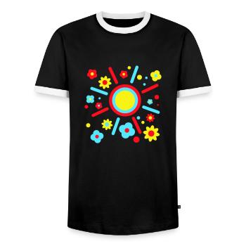 Bunte Blumen Sonne Dekorativ Peace Flower Power - Männer Kontrast-T-Shirt - Schwarz/Weiß - Vorne - AI Model Female 172 light (172cm) & AI Model Male 178 light (178cm)