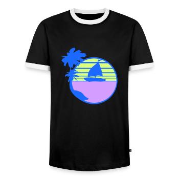 Ship Sun Stripe Sailor Captain Water Boat - Men's Ringer Shirt - black/white - Front - AI Model Female 172 light (172cm) & AI Model Male 178 light (178cm)