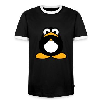 Penguin Nothing Talking Silent Hands Covering Mouth - Men's Ringer Shirt - black/white - Front - AI Model Female 172 light (172cm) & AI Model Male 178 light (178cm)
