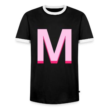 Letter m pink pop and modern - Men's Ringer Shirt - black/white - Front - AI Model Female 172 light (172cm) & AI Model Male 178 light (178cm)