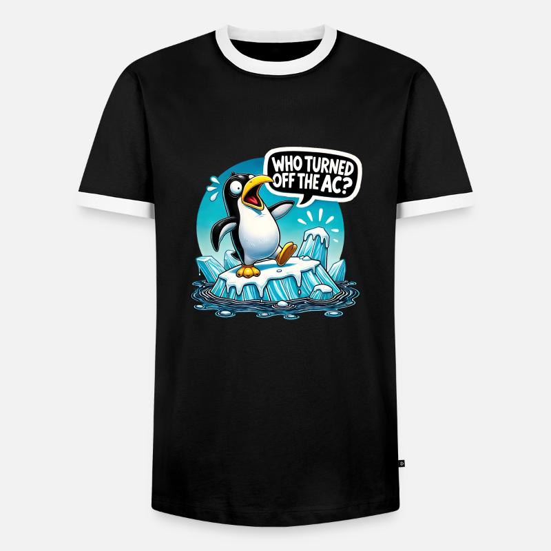 Funny Penguin Global Warming - Männer Kontrast-T-Shirt - Schwarz/Weiß