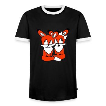 2 Foxes Couple In Love Two Friends Love Team Cute - Men's Ringer Shirt - black/white - Front - AI Model Female 172 light (172cm) & AI Model Male 178 light (178cm)