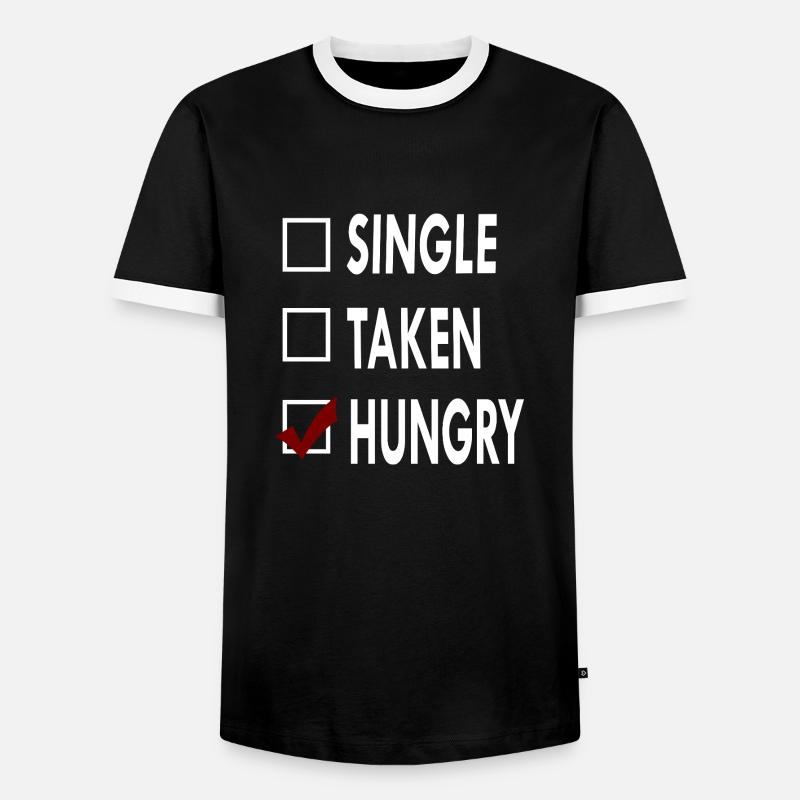 SINGLE HUNGRIG - Männer Kontrast-T-Shirt - Schwarz/Weiß