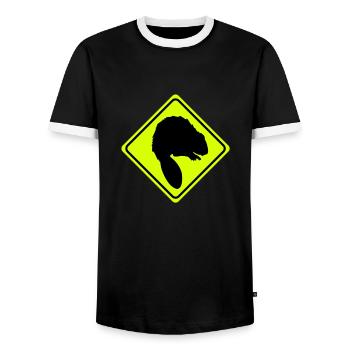 Warning beaver - 2 color - Men's Ringer Shirt - black/white - Front - AI Model Female 172 light (172cm) & AI Model Male 178 light (178cm)