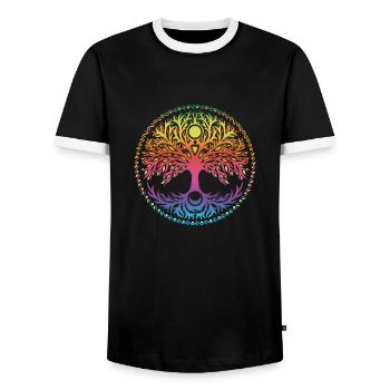 Baum des Lebens, Yggdrasil, Keltisches Symbol, - Männer Kontrast-T-Shirt - Schwarz/Weiß - Vorne - AI Model Female 172 light (172cm) & AI Model Male 178 light (178cm)
