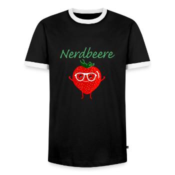 Erdbeere als Nerd - Männer Kontrast-T-Shirt - Schwarz/Weiß - Vorne - AI Model Female 172 light (172cm) & AI Model Male 178 light (178cm)