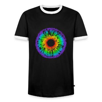 Rainbow Eye, Iris, LGBT, Gay Pride, Mandala - Men's Ringer Shirt - black/white - Front - AI Model Female 172 light (172cm) & AI Model Male 178 light (178cm)