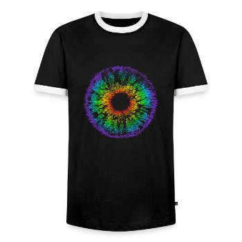 Rainbow Eye, Iris, LGBT, Gay Pride, Mandala - Men's Ringer Shirt - black/white - Front - AI Model Female 172 light (172cm) & AI Model Male 178 light (178cm)