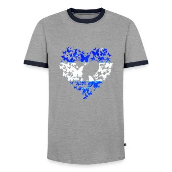 Heart, Butterflies, I stand with Israel, Flag - Men's Ringer Shirt - grey/navy  - Front - AI Model Female 172 light (172cm) & AI Model Male 178 light (178cm)