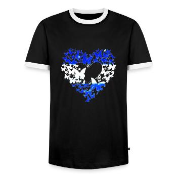 Heart, Butterflies, I stand with Israel, Flag - Men's Ringer Shirt - black/white - Front - AI Model Female 172 light (172cm) & AI Model Male 178 light (178cm)