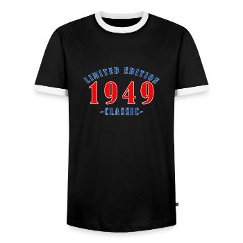 1949 Geburtsjahr - Männer Kontrast-T-Shirt - Schwarz/Weiß - Vorne - AI Model Female 172 light (172cm) & AI Model Male 178 light (178cm)