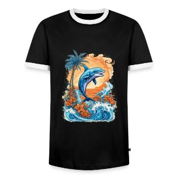 Funny Dolphin - Männer Kontrast-T-Shirt - Schwarz/Weiß - Vorne - AI Model Female 172 light (172cm) & AI Model Male 178 light (178cm)