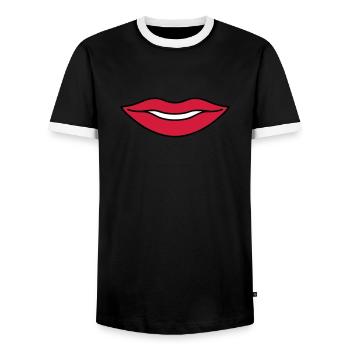 Red mouth - Men's Ringer Shirt - black/white - Front - AI Model Female 172 light (172cm) & AI Model Male 178 light (178cm)