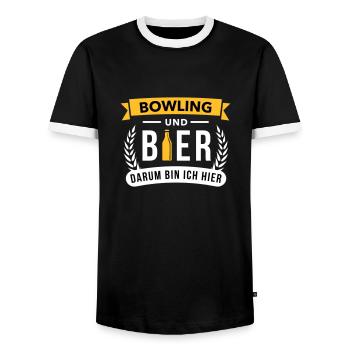 Bowling und Bier darum bin ich hier - Team Sport - Männer Kontrast-T-Shirt - Schwarz/Weiß - Vorne - AI Model Female 172 light (172cm) & AI Model Male 178 light (178cm)