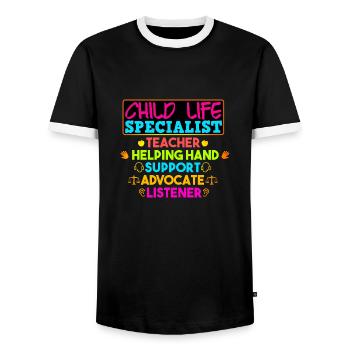 Teacher Helping Hand Support Advocate Listener - Men's Ringer Shirt - black/white - Front - AI Model Female 172 light (172cm) & AI Model Male 178 light (178cm)