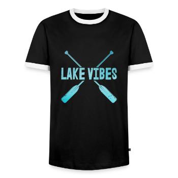 Lake Vibes Summer | Vacation Lake Lover - Men's Ringer Shirt - black/white - Front - AI Model Female 172 light (172cm) & AI Model Male 178 light (178cm)