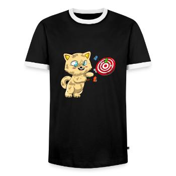 Cat Playing Darts - Men's Ringer Shirt - black/white - Front - AI Model Female 172 light (172cm) & AI Model Male 178 light (178cm)