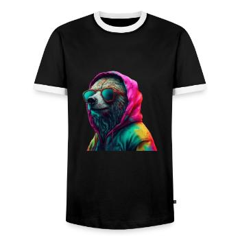 Ours avec lunettes de soleil Ours colorés Cool Animal de la forêt - T-shirt contrasté Homme - noir/blanc - Devant - AI Model Female 172 light (172cm) & AI Model Male 178 light (178cm)