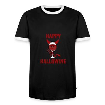 Joyeux Hallowine Vin Rouge Halloween Diable Vin - T-shirt contrasté Homme - noir/blanc - Devant - AI Model Female 172 light (172cm) & AI Model Male 178 light (178cm)