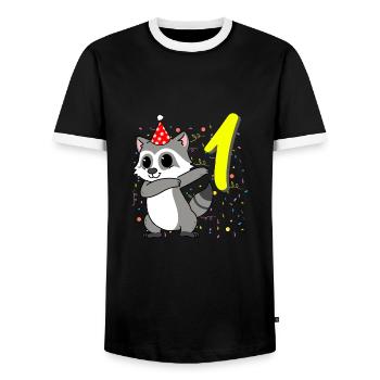 1 year old raccoon birthday - Men's Ringer Shirt - black/white - Front - AI Model Female 172 light (172cm) & AI Model Male 178 light (178cm)