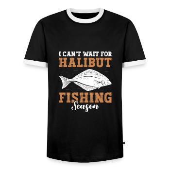 Heilbutt-Angelzubehör Für Herren Heilbuttfischer - Männer Kontrast-T-Shirt - Schwarz/Weiß - Vorne - AI Model Female 172 light (172cm) & AI Model Male 178 light (178cm)