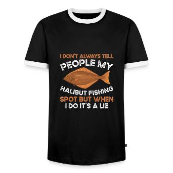 Heilbutt-Fischer Angler Heilbutt-Angel-Essentials - Männer Kontrast-T-Shirt - Schwarz/Weiß - Vorne - AI Model Female 172 light (172cm) & AI Model Male 178 light (178cm)