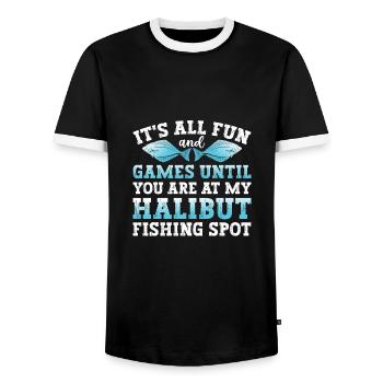 Heilbutt-Angelzubehör Angler Angeln - Männer Kontrast-T-Shirt - Schwarz/Weiß - Vorne - AI Model Female 172 light (172cm) & AI Model Male 178 light (178cm)