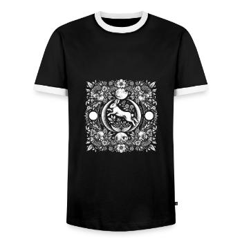 Easter Ostara Eostre Pagan Spring Hare - Men's Ringer Shirt - black/white - Front - AI Model Female 172 light (172cm) & AI Model Male 178 light (178cm)
