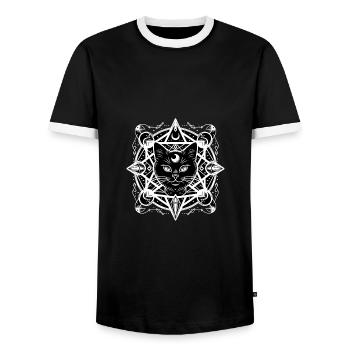 Easter Ostara Eostre Pagan Spring Hare - Men's Ringer Shirt - black/white - Front - AI Model Female 172 light (172cm) & AI Model Male 178 light (178cm)