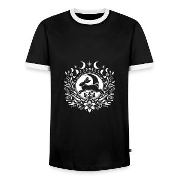 Easter Ostara Eostre Pagan Spring Hare - Men's Ringer Shirt - black/white - Front - AI Model Female 172 light (172cm) & AI Model Male 178 light (178cm)