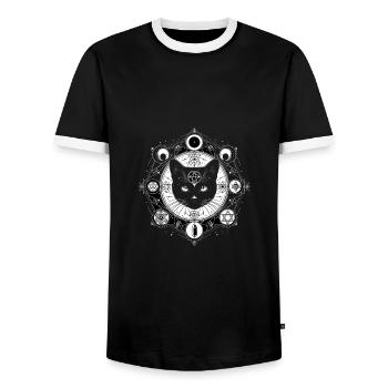 Easter Ostara Eostre Pagan Spring Hare - Men's Ringer Shirt - black/white - Front - AI Model Female 172 light (172cm) & AI Model Male 178 light (178cm)