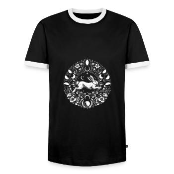 Easter Ostara Eostre Pagan Spring Hare - Men's Ringer Shirt - black/white - Front - AI Model Female 172 light (172cm) & AI Model Male 178 light (178cm)