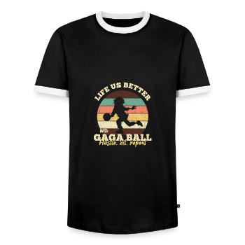 Gaga Ball Dodgeball Hexagon Pit Sport Team Game - Men's Ringer Shirt - black/white - Front - AI Model Female 172 light (172cm) & AI Model Male 178 light (178cm)