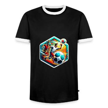 Gaga Ball Dodgeball Hexagon Pit Sport Team Game - Men's Ringer Shirt - black/white - Front - AI Model Female 172 light (172cm) & AI Model Male 178 light (178cm)