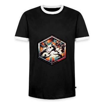 Gaga Ball Dodgeball Hexagon Pit Sport Team Game - Men's Ringer Shirt - black/white - Front - AI Model Female 172 light (172cm) & AI Model Male 178 light (178cm)