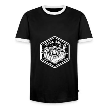 Gaga Ball Dodgeball Hexagon Pit Sport Team Game - Men's Ringer Shirt - black/white - Front - AI Model Female 172 light (172cm) & AI Model Male 178 light (178cm)