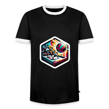 Gaga Ball Dodgeball Hexagon Pit Sport Team Game - Men's Ringer Shirt - black/white - Front - AI Model Female 172 light (172cm) & AI Model Male 178 light (178cm)
