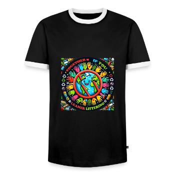 Anti Littering No Environment Recycle Trash - Men's Ringer Shirt - black/white - Front - AI Model Female 172 light (172cm) & AI Model Male 178 light (178cm)