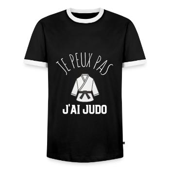 JE PEUX PAS JAI JUDO idée cadeau et tshirt - T-shirt contrasté Homme - noir/blanc - Devant - AI Model Female 172 light (172cm) & AI Model Male 178 light (178cm)