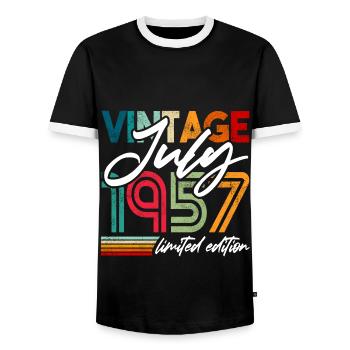 Vintage geboren Juli 1957 Geburtstag Juli 1957 - Männer Kontrast-T-Shirt - Schwarz/Weiß - Vorne - AI Model Female 172 light (172cm) & AI Model Male 178 light (178cm)