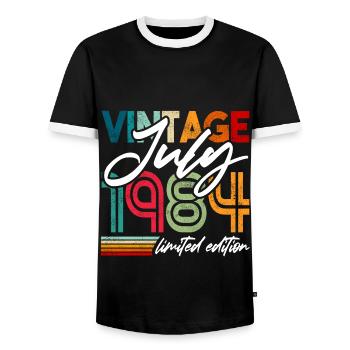 Millésime né juillet 1984 Anniversaire juillet 1984 - T-shirt contrasté Homme - noir/blanc - Devant - AI Model Female 172 light (172cm) & AI Model Male 178 light (178cm)