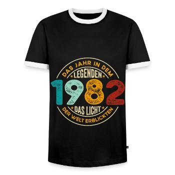 Geburtstag Legenden 1982 Jahrgang 1982 Geschenk - Männer Kontrast-T-Shirt - Schwarz/Weiß - Vorne - AI Model Female 172 light (172cm) & AI Model Male 178 light (178cm)