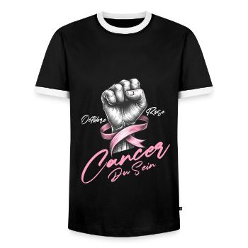 Poing de sensibilisation au cancer du sein et conception d’arc rose - T-shirt contrasté Homme - noir/blanc - Devant - AI Model Female 172 light (172cm) & AI Model Male 178 light (178cm)