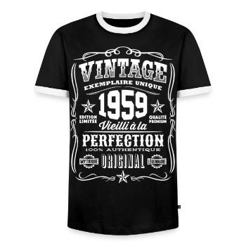 Vintage 1959 Cadeau Anniversaire 60 Ans - T-shirt contrasté Homme - noir/blanc - Devant - AI Model Female 172 light (172cm) & AI Model Male 178 light (178cm)