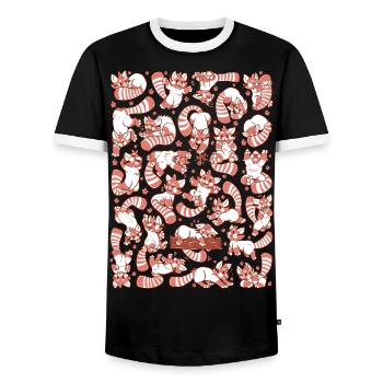 Red Panda Spread All over Pattern - Men's Ringer Shirt - black/white - Front - AI Model Female 172 light (172cm) & AI Model Male 178 light (178cm)