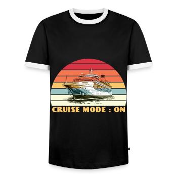 On Tour Mode | Summer Travel Adventure - Men's Ringer Shirt - black/white - Front - AI Model Female 172 light (172cm) & AI Model Male 178 light (178cm)