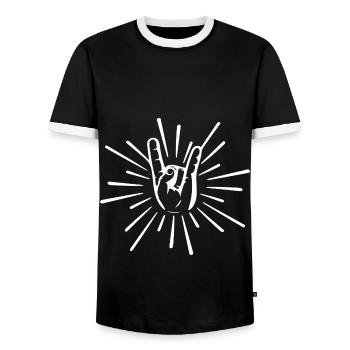 Rock 'N' Roll Music Rocker Hand Signal - Men's Ringer Shirt - black/white - Front - AI Model Female 172 light (172cm) & AI Model Male 178 light (178cm)