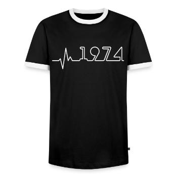 Heartbeat Minimal Birthday Vintage 1974 Line - Men's Ringer Shirt - black/white - Front - AI Model Female 172 light (172cm) & AI Model Male 178 light (178cm)